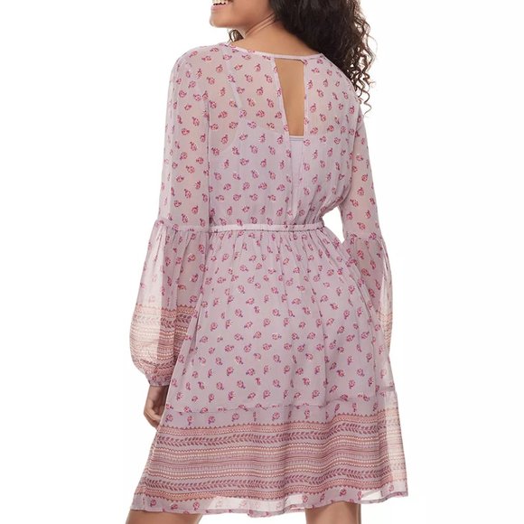 Mudd Purple Floral Tie Lined Chiffon Mini Dress - Picture 7 of 7